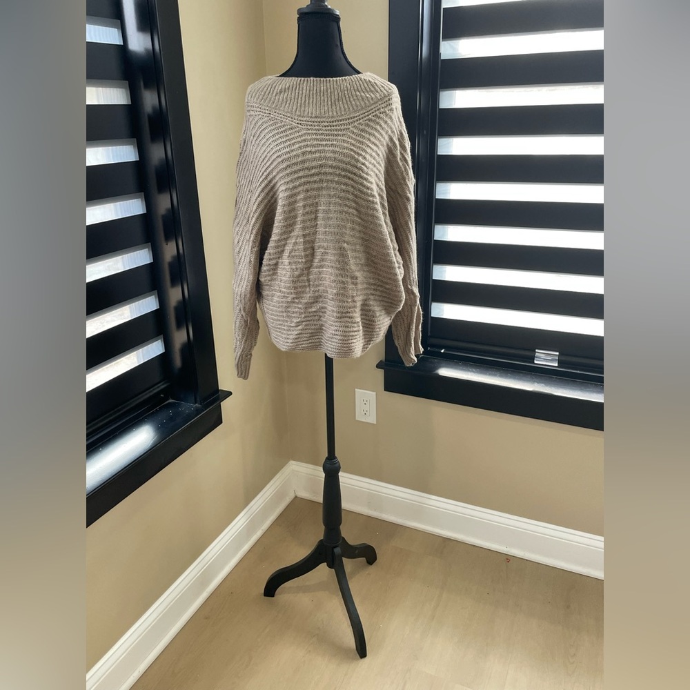 Say What? Women's Cowl Neck Sweater - Tan